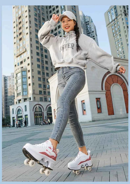 Deformation Shoes Roller Sneakers With 4 Wheels Skates Adult Kids Runaway Parkour Wheels Shoes For Women Men Youth Sport Shoes