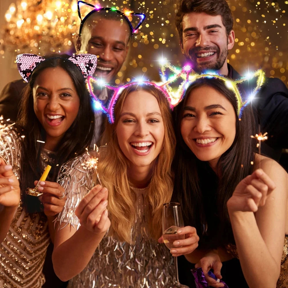 LED Glow Cat & Bunny Ear Headbands - 10/20/30 Pcs