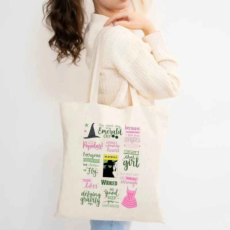 Wicked The Musical Canvas Tote Bag Glinda Elphaba Inspired Musical Lover Gifts Shopping Bag Musical Theater Fans Gift Handbag