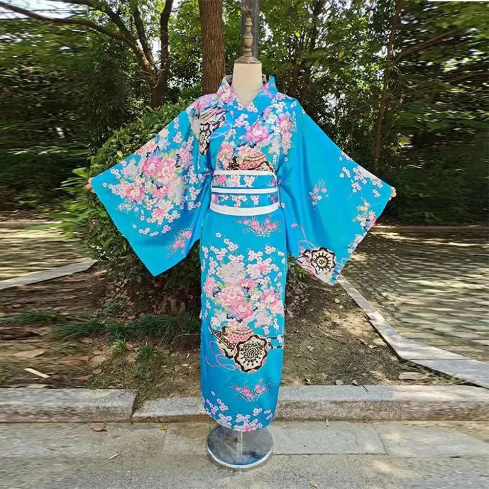 Cosplay Costume Traditional Japanese Kimono Japanese Style Elegance Sakura Girl Kimono Dress Asian Printed Floral