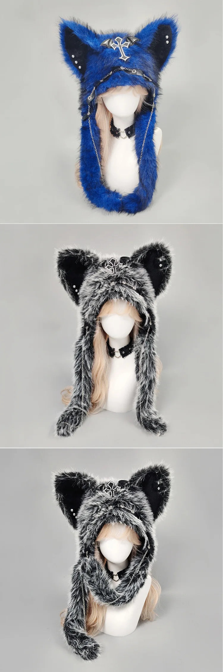 Cat Ear Hat, Punk Style Rock Autumn and Winter Warm Hat, Dark Gothic Style Winter Plush Hat