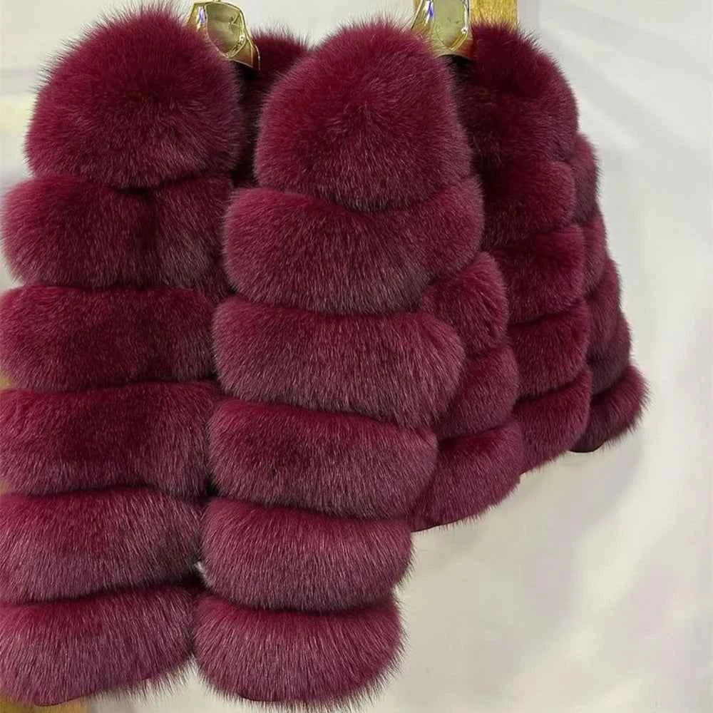 QUEENTINA Fox Fur Coat Real Winter Women'S Fashion Brown 2025 Leather And Skin Clothing Natural New In Coats & Jackets Outerwear