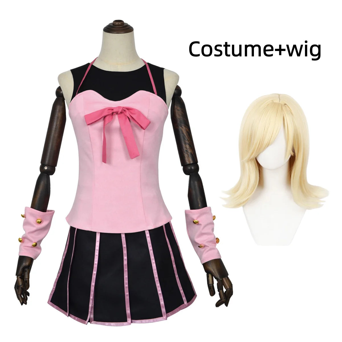 Anime JoJo's Bizarre Adventure Steel Ball Run Lucy Steel Cosplay Costume Pink Dress T-shirt Wig Woman Sexy Cute Carnival Suit