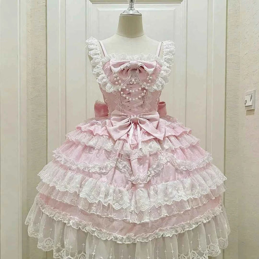 Kawaii Lovely Slim Lolita Dress Women Design Sweet Bow Sleeveless Sling Dresses Elegant Cute Pretty New Clothing