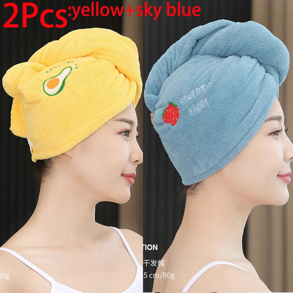 2pc Microfiber Hair Drying Towel & Shower Cap Set