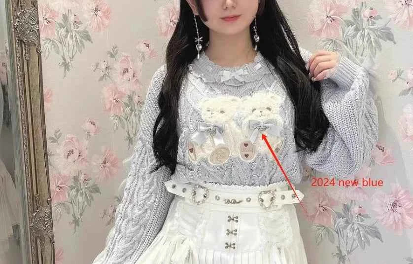 Mine Style Autumn and Winter Classic Cartoon Bear Sweater Lady Girls Sweet Round Neck Loose Sweater Japanese Liz Knit Tops