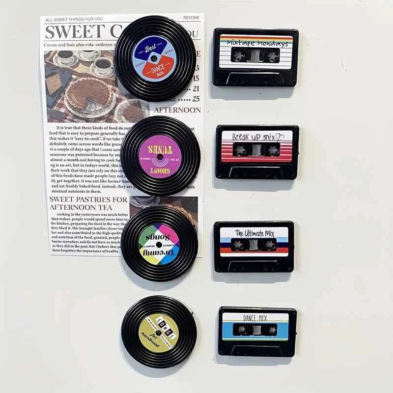 8pcs nostalgic cassette record Magnet set Decorative magnetic fridge Magnets, retro cassette record fridge magnets