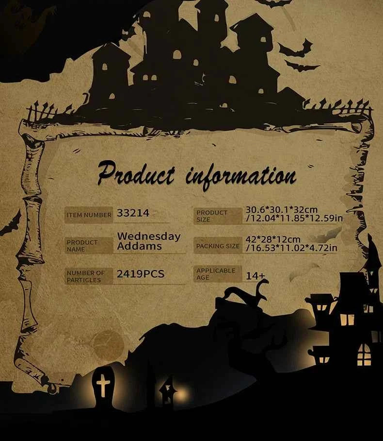 2419PCS Wednesday Adams House Building Blocks Darkness Villa Model Bricks Desktop Decoration Diy Toys For Kids Holiday Gifts