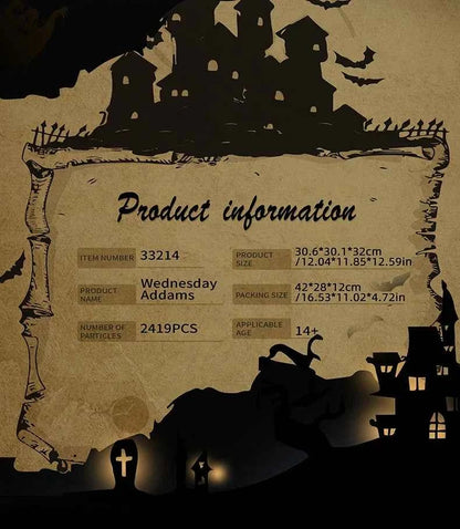 2419PCS Wednesday Adams House Building Blocks Darkness Villa Model Bricks Desktop Decoration Diy Toys For Kids Holiday Gifts