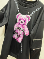 Harajuku Printed Black Zipper Hoodie
