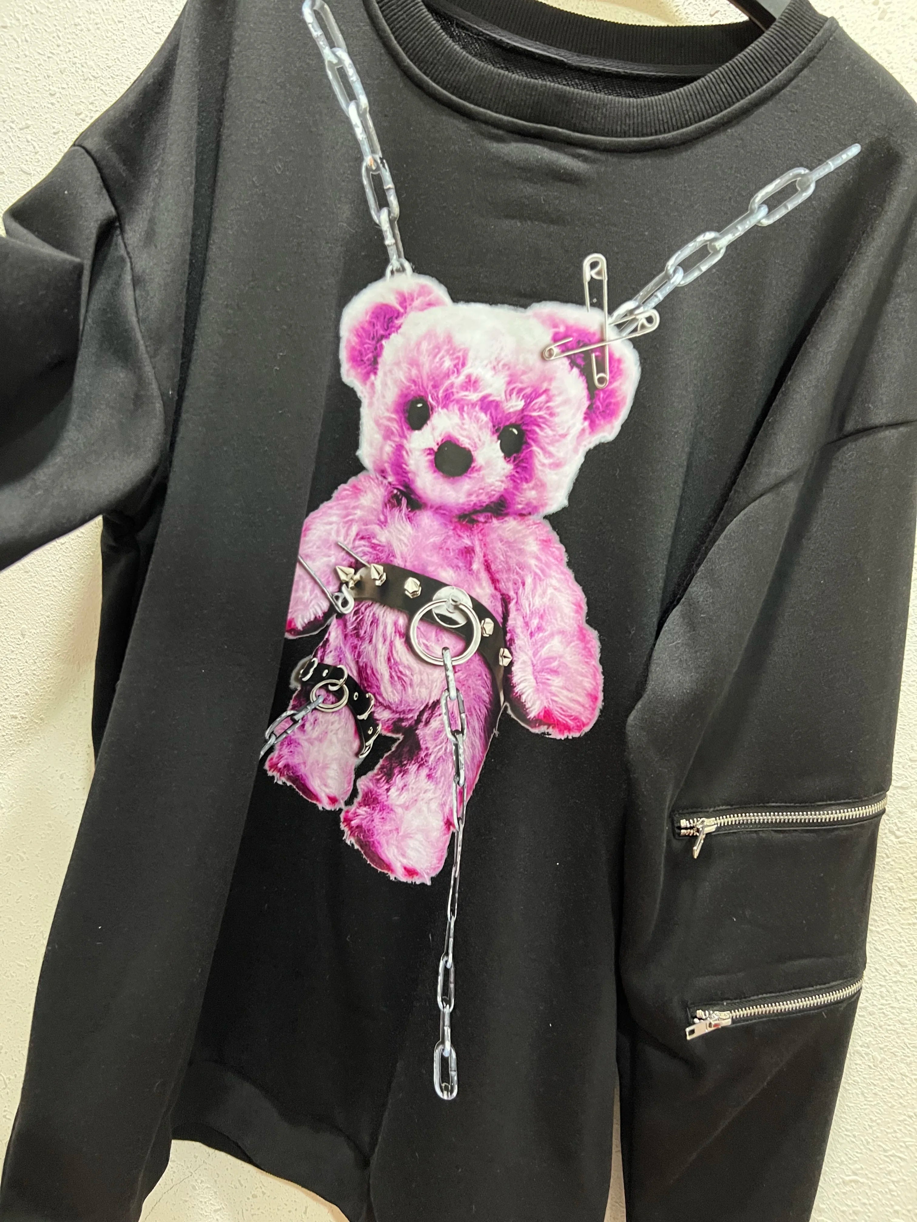 Harajuku Printed Black Zipper Hoodie