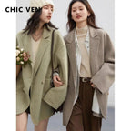 CHIC VEN Women's Wool Blend Double-Breasted Coat