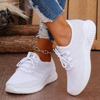 Women's White Slip-On Casual Sneakers - Breathable Fabric Upper & Lining, Elastic Side Panels for Easy Wear
