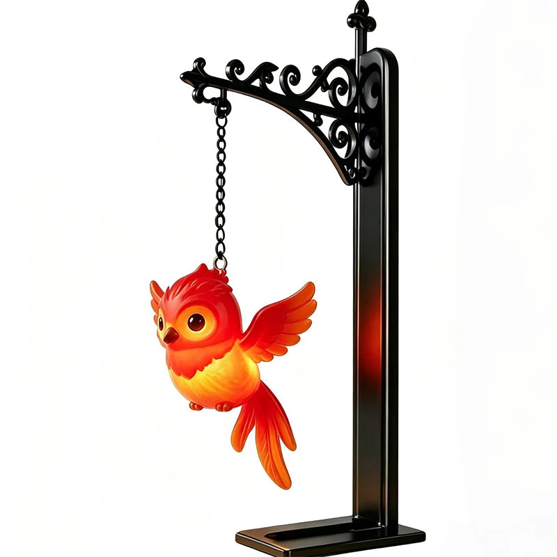 Novelty Hanging Animal Bookend Lamp Magic Owl Bird Metal Book End Stand With Glowing Hanging Ornament Light For Bookshelf Gift