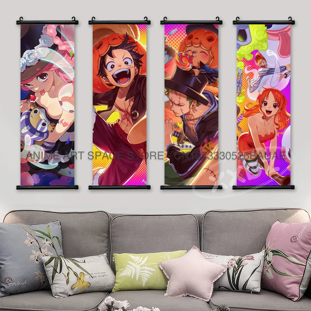 ONE PIECE Hanging Painting Japanese Anime Home Decor Wall Art Luffy Scrolls Pictures Passion Straw Hat Pirates Warm Blood Comics SS69