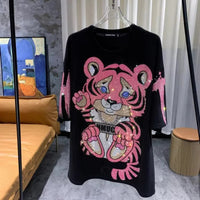 Diamond Stamping Tiger Letter Design Plus Size Women's T-shirt Street Personality Y2K Fashion Plus Size Tops Summer New T-shirts SS69 47.69 black / 0XL