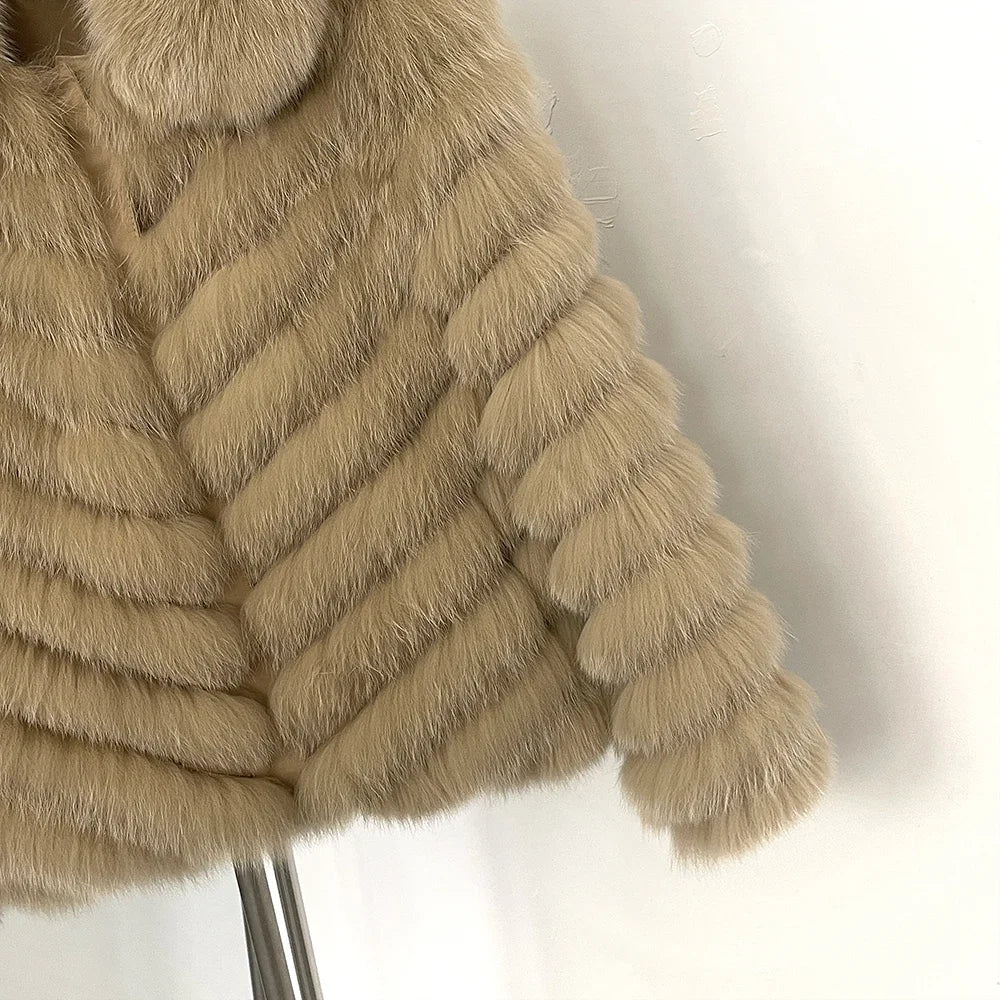 OFTBUY Women's Real Fox Fur Coat - Thick Warm Winter Jacket