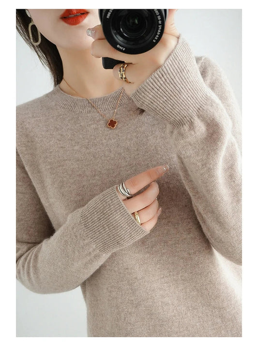 Autumn And Winter Cashmere Sweater Women's Crew Neck Pullover Casual Knitted Top Women's Short Undercoat Fashion 18 Colors SS69