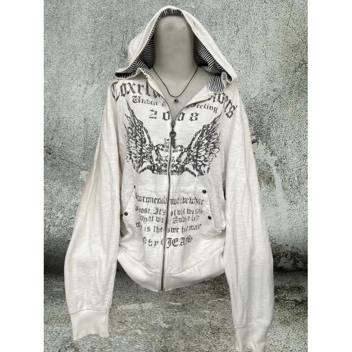 ey Zipper Hoodie ex Loose Lazy Sle High Street Retro American Letter Print Long Sve Sweatirt Autumn Winter Coat SS69 24.69 M / Light gray [heavy cotton high-quality version]