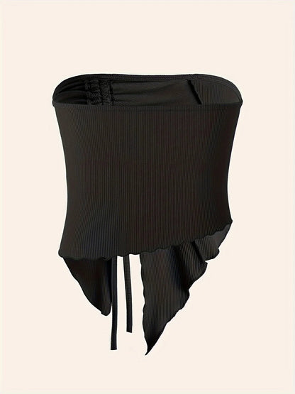 Spring and Summer New Drawstring Red Valentine's Day Party Ins Style Young Slit Asymmetrical Slim Off-Shoulder One-Shoulder Sexy Women's Top Wrapped Chest Vest SS69