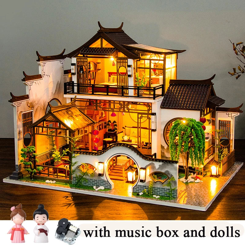 NEW DIY Wooden Doll Houses Japanese Ancient Casa Miniature Building Kits with Furniture Led Dollhouse for Adults Christmas Gifts SS69 70.69 A with music doll