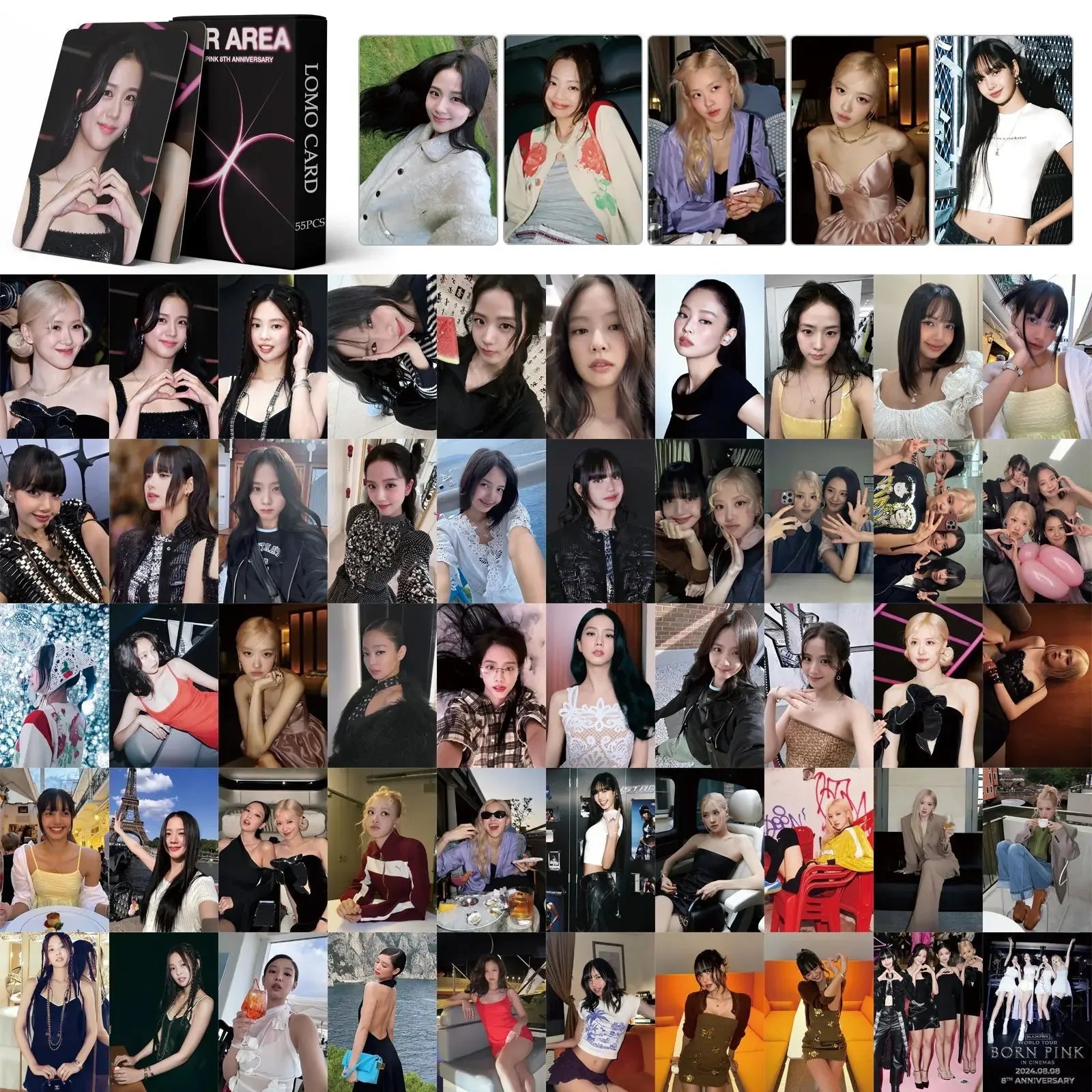 55Pcs/Set Kpop Born Pink 8th Anniversary Lomo Card JISOO JENNIE LISA ROSE Postcards Photocard For Fans Collection Gifts SS69 6.69 A