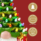 12” Gnome Ceramic Tree Light up Tabletop Xmas Decor with 60 LED Lights Ceramic Tree with Christmas Themed Design Xmas Holiday Indoor Office Table Fireplace Decoration