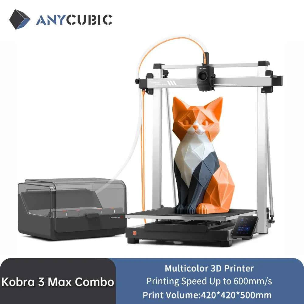 ANYCUBIC Kobra 3 Max Multi Color 3D Printer with Up to 600mm/s Print Speed Dual Gear Direct Extruder Build Volume 500*420*420mm