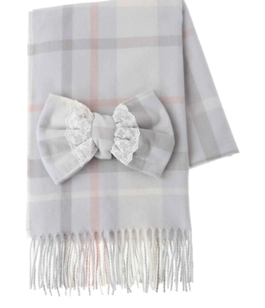 Japanese Liz New Lazy Wind Girls Sweet Plaid Lace Bow Scarf Soft Warm Women's Winter Lolita Scarf