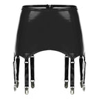 Womens Garters Suspender Belt Skirts Ladies Wet Look Mini Skirts Leather Garters with Metal Clips Clubwear Costume Underwear
