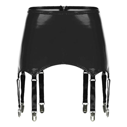 Womens Garters Suspender Belt Skirts Ladies Wet Look Mini Skirts Leather Garters with Metal Clips Clubwear Costume Underwear
