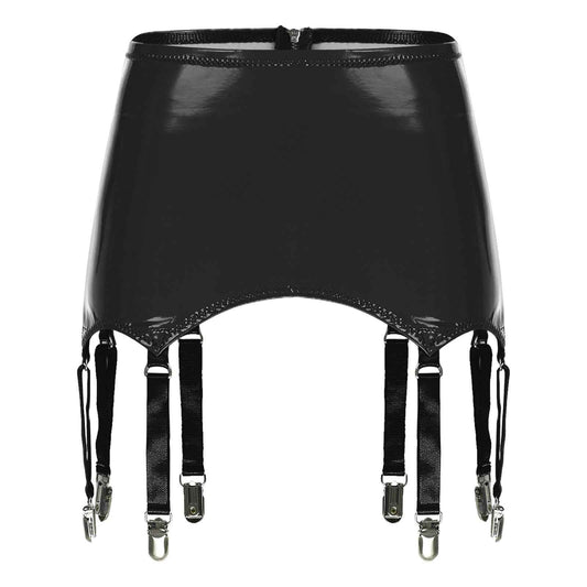 Womens Garters Suspender Belt Skirts Ladies Wet Look Mini Skirts Leather Garters with Metal Clips Clubwear Costume Underwear