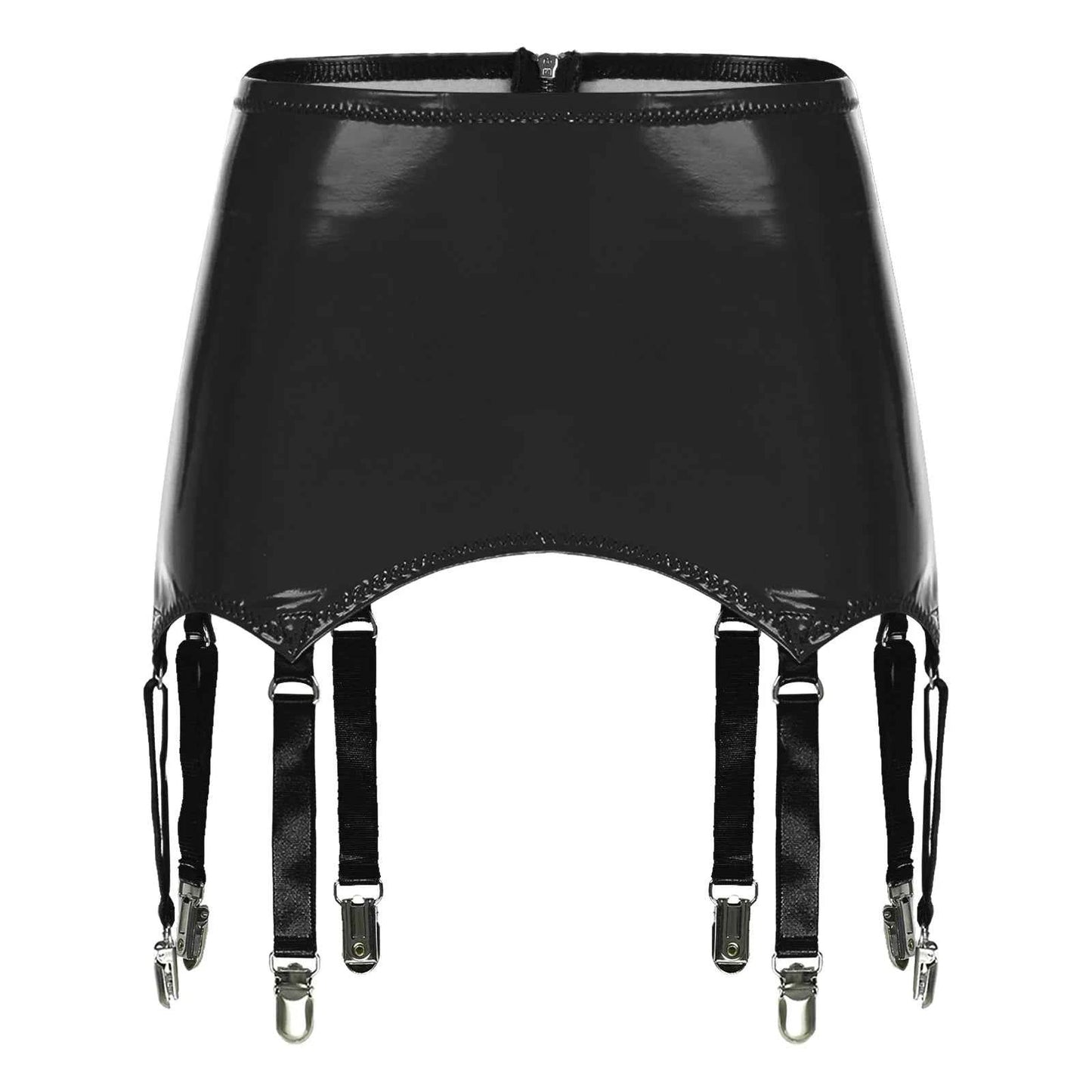 Womens Garters Suspender Belt Skirts Ladies Wet Look Mini Skirts Leather Garters with Metal Clips Clubwear Costume Underwear