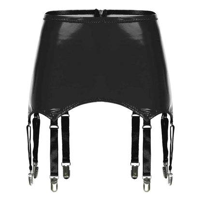 Womens Garters Suspender Belt Skirts Ladies Wet Look Mini Skirts Leather Garters with Metal Clips Clubwear Costume Underwear