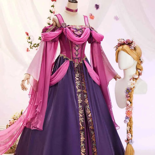 Miccostumes Women Medieval Princess Cosplay Dress with Flower Headpiece