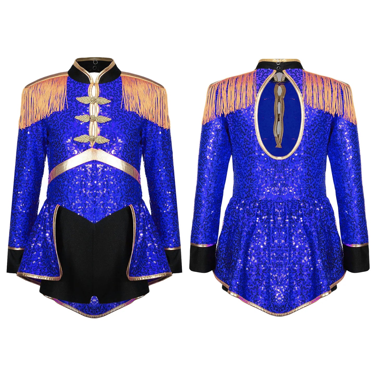 Moggemol Girls Sequin Ringmaster Bodysuit Long Sleeve Circus Costume