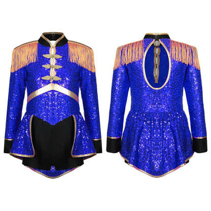 Moggemol Girls Sequin Ringmaster Bodysuit Long Sleeve Circus Costume