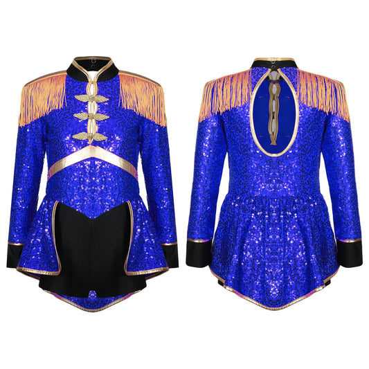 Moggemol Girls Sequin Ringmaster Bodysuit Long Sleeve Circus Costume