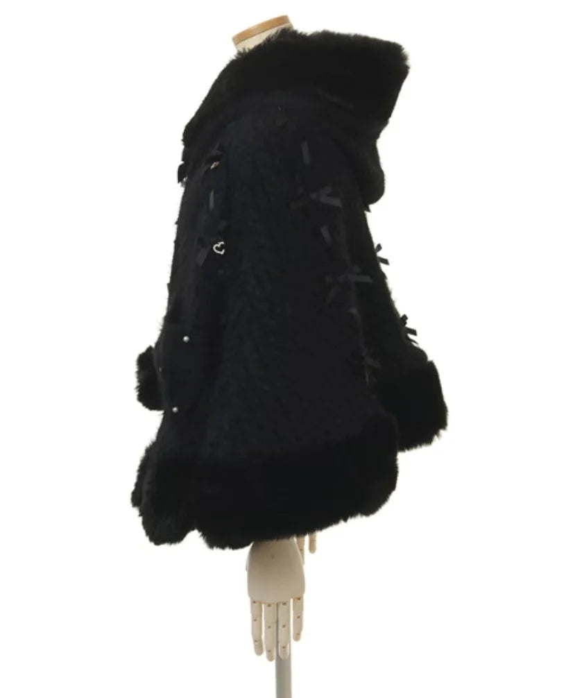 Godivana Lolita Faux Rabbit Fur Cape, Hooded Batwing Sleeve Winter Jacket
