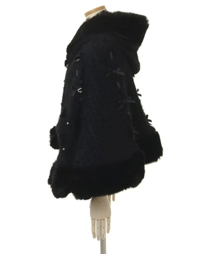 Godivana Lolita Faux Rabbit Fur Cape, Batwing Sleeve Hooded Jacket
