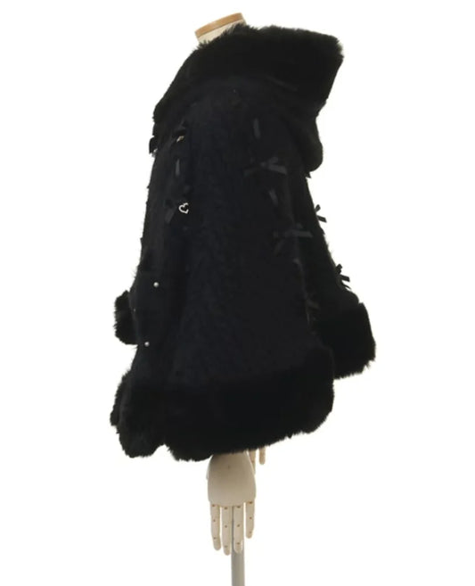Godivana Lolita Faux Rabbit Fur Cape, Batwing Sleeve Hooded Jacket