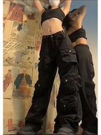 BiggOrange Women's Wide Leg Cargo Pants with Multi-Pocket Design