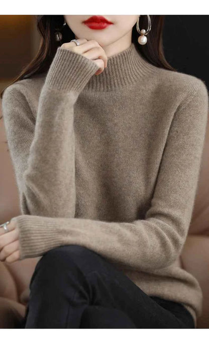 Autumn Winter Women Sweater Korean Fashion Warm Bottoming Shirts Half High Collar Basic Knitwear Solid Long Sleeve Pullovers