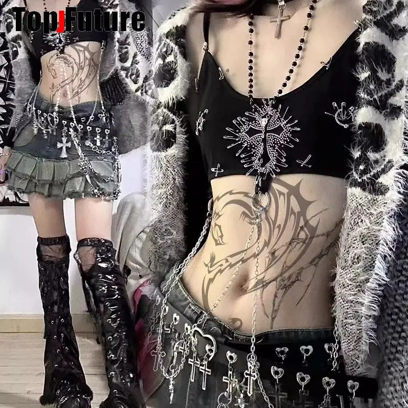 Women Girl HAND MAKE Gothic Lolita Punk Harajuku bling bling skull laziness belt waist belt  Lolita cosplay party belt gift SS69