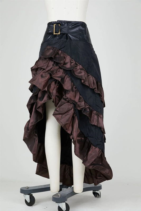 Cosplay Vintage Steampunk Dress Victorian Medieval Ruffled Satin Lotus Trim Gothic Skirts Women Corset Skirt Pirate Costumes SS69