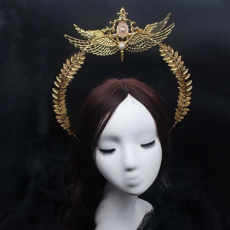 Baroque Gold Halo Headband Tiara - Lolita Vintage Goddess Style