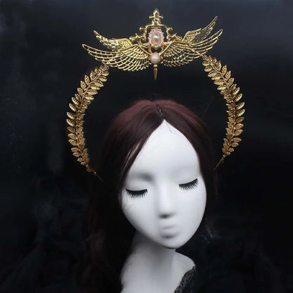 Angel Virgin Mary Baroque Gold Halo Goddess Headpiece Lolita Vintage KC Headband Tiara Headwear Accessories