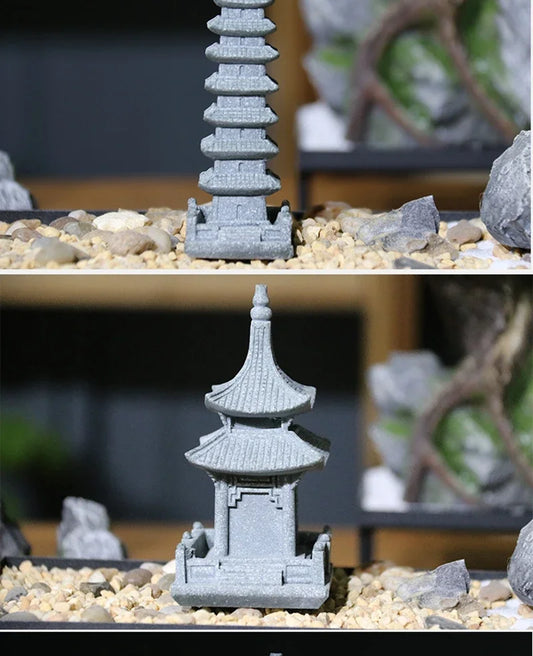 Miniature Sandstone Zen Tower Ornament for Bonsai Garden and Fish Tank