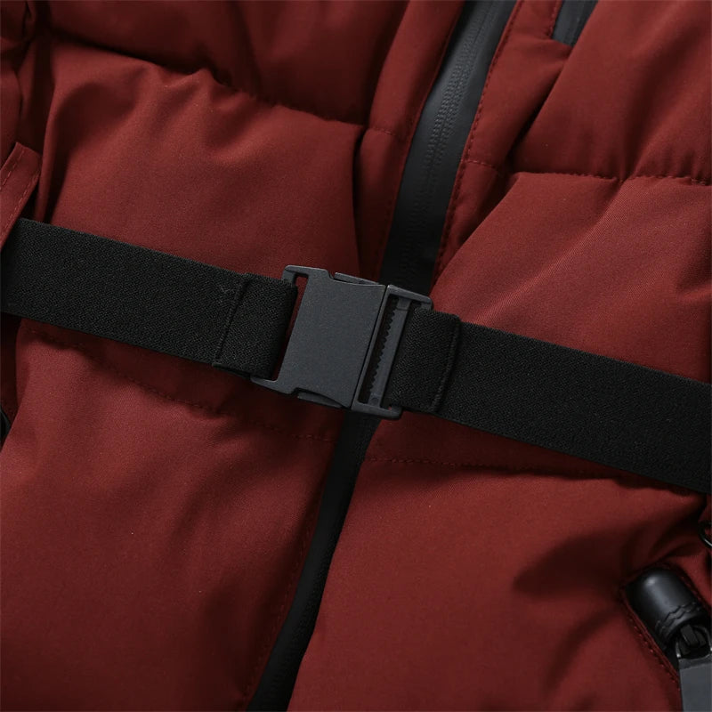 Women's Winter Hooded High Waist Padded Sport Parkas Coats with Belt Female Elegant Thick Warm Pockets Windproof Skiing Jackets