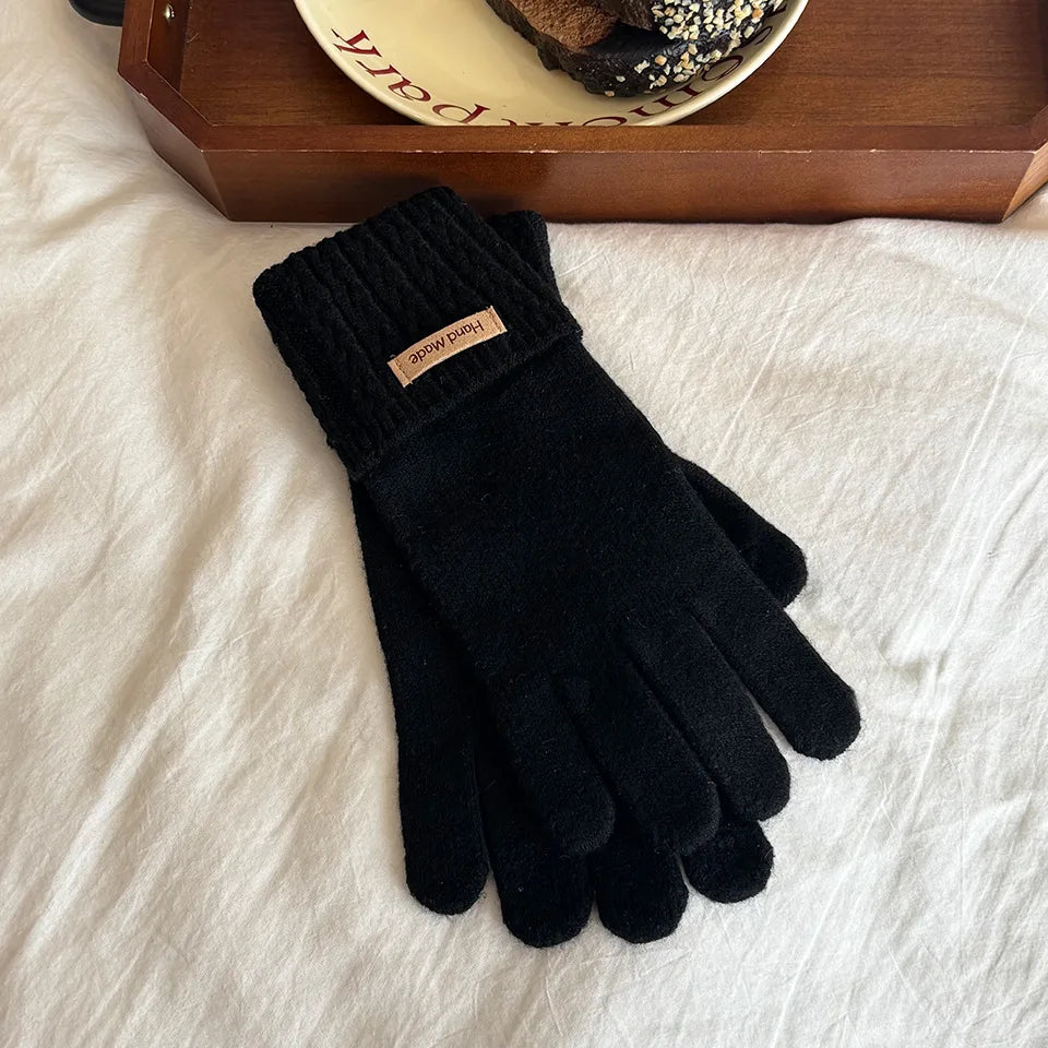 Korean Style High-Quality Women's Knitted Gloves Touch Screen Fingerless Washable Full Finger Gloves